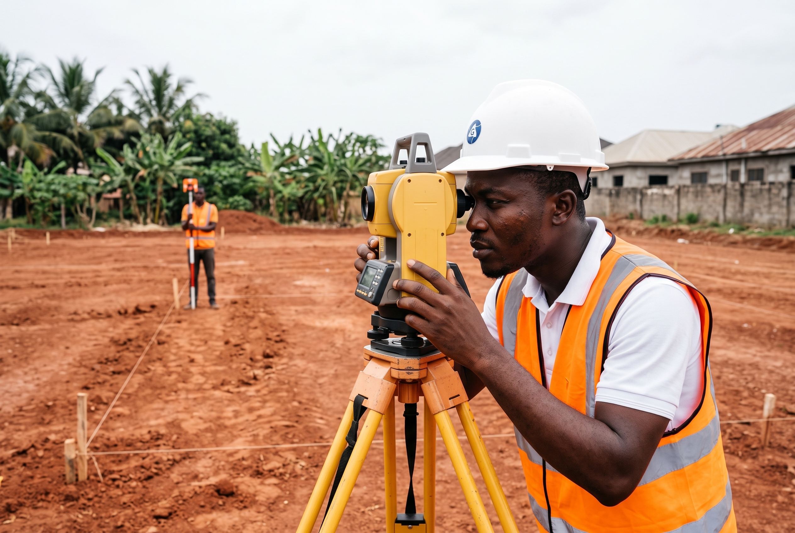 Surveyor setting out a construction site